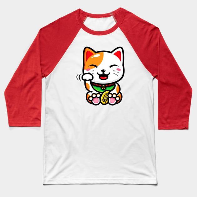 Kawaii Maneki Kitty Baseball T-Shirt by machmigo